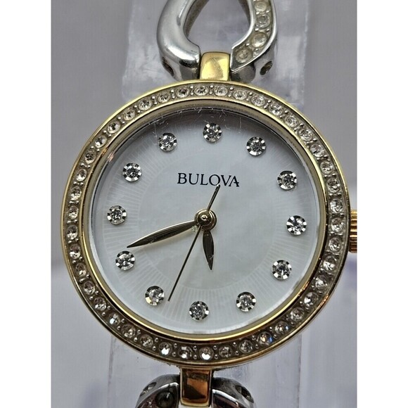 Bulova Womens Watch 23mm MOP Dial 98L155 Gold Tone Crystals Markers New Battery Bulova Watch Women 23mm MOP Dial Rose Gold Round 98L155 New  main image 4